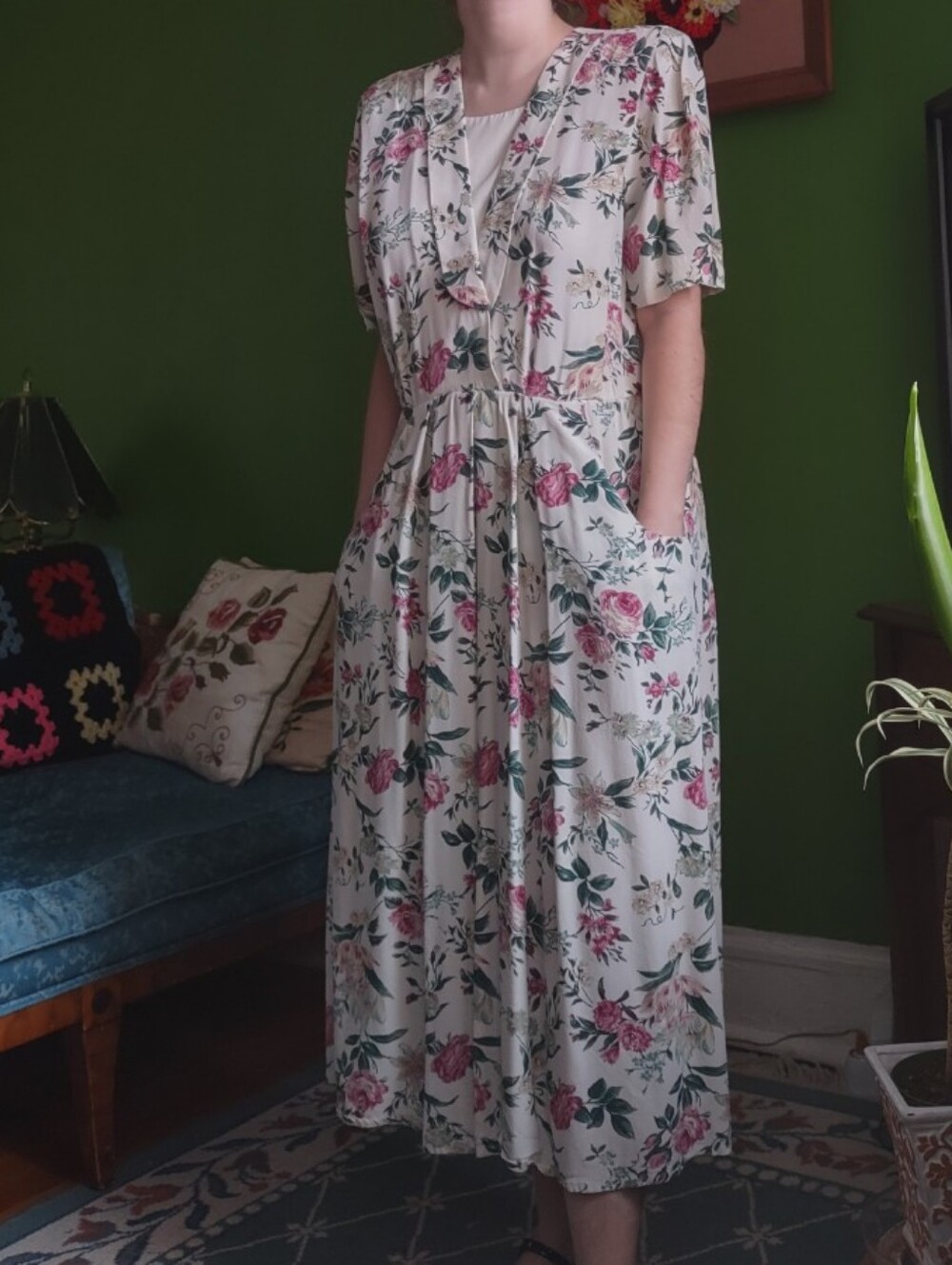 Vintage 80s Floral Midi Dress